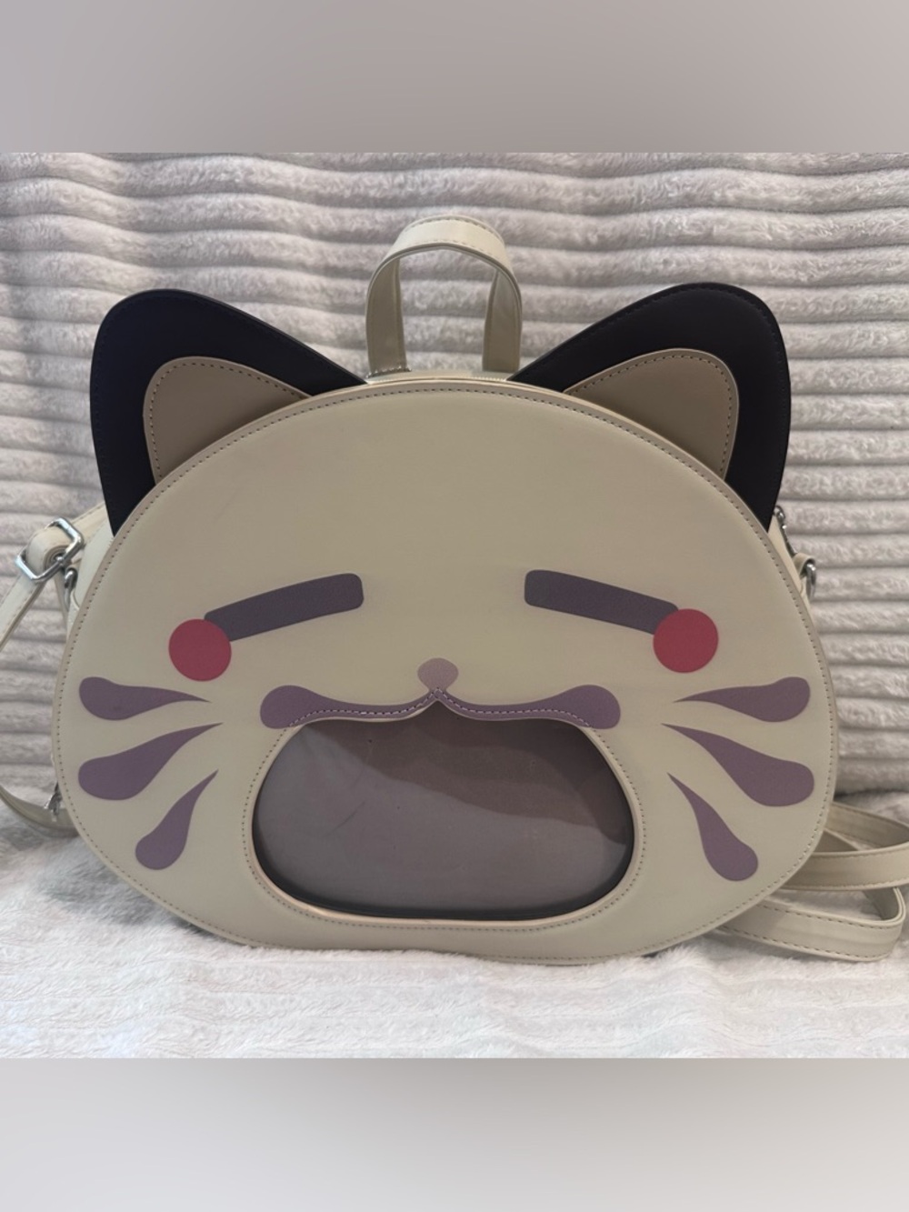 Cream Cat Face Pin bag